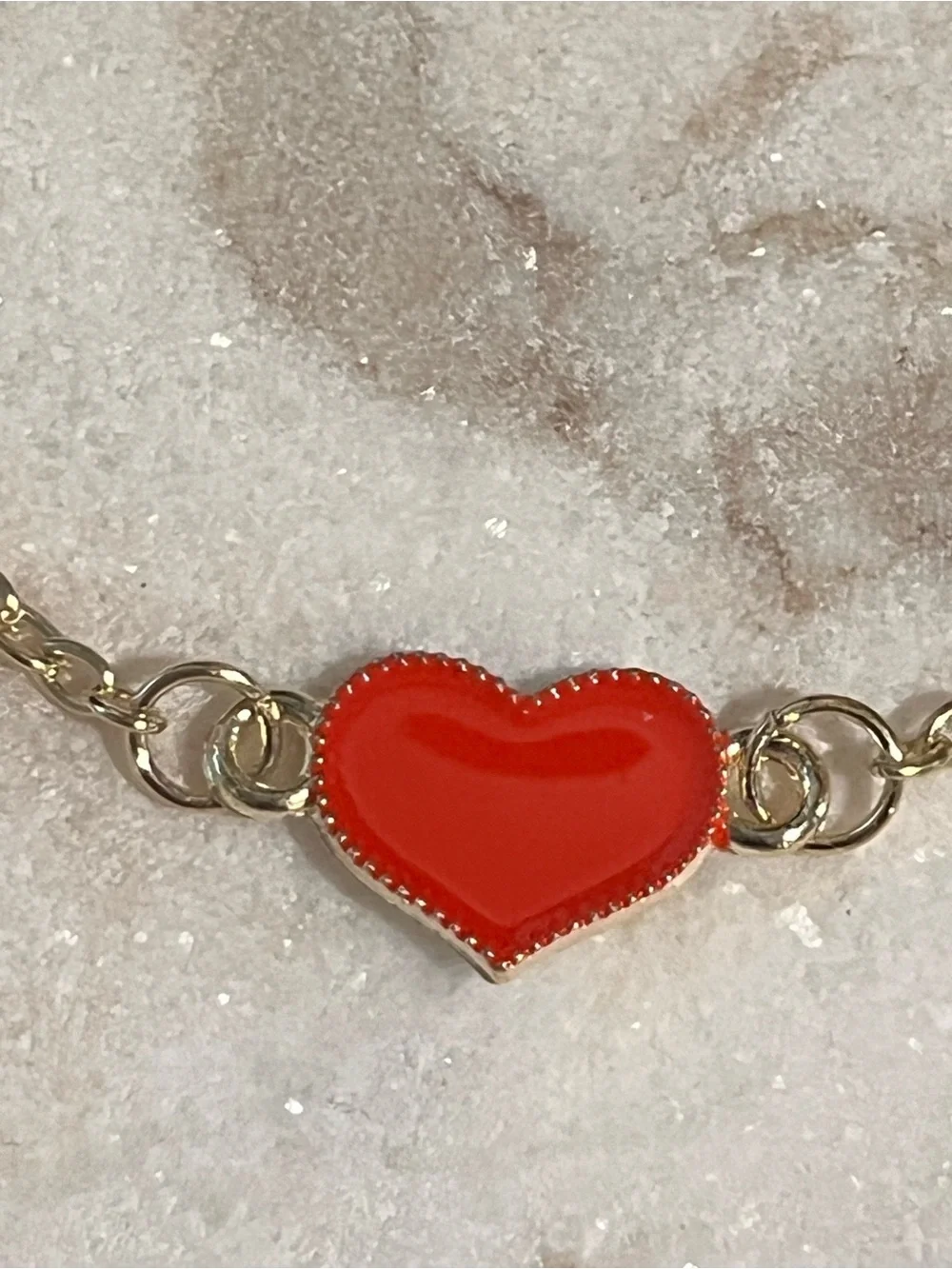 Gold toned Chain Bracelet with enamel Red Heart Charm